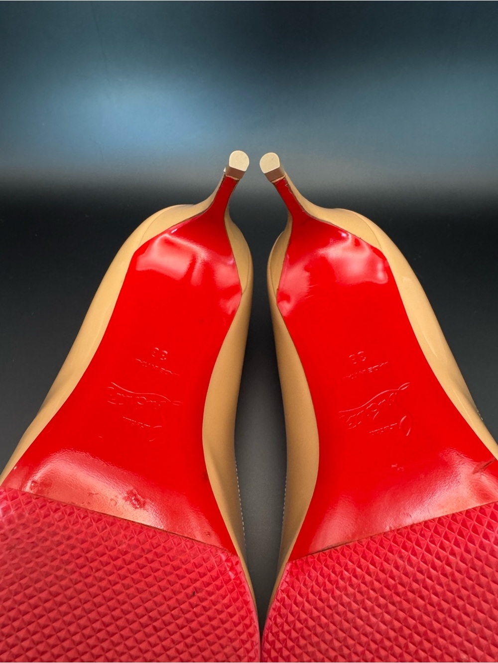 Christian Louboutin Lady Gena 85 Nude Patent Pumps Red Sole EU 38 - Picture 6 of 7